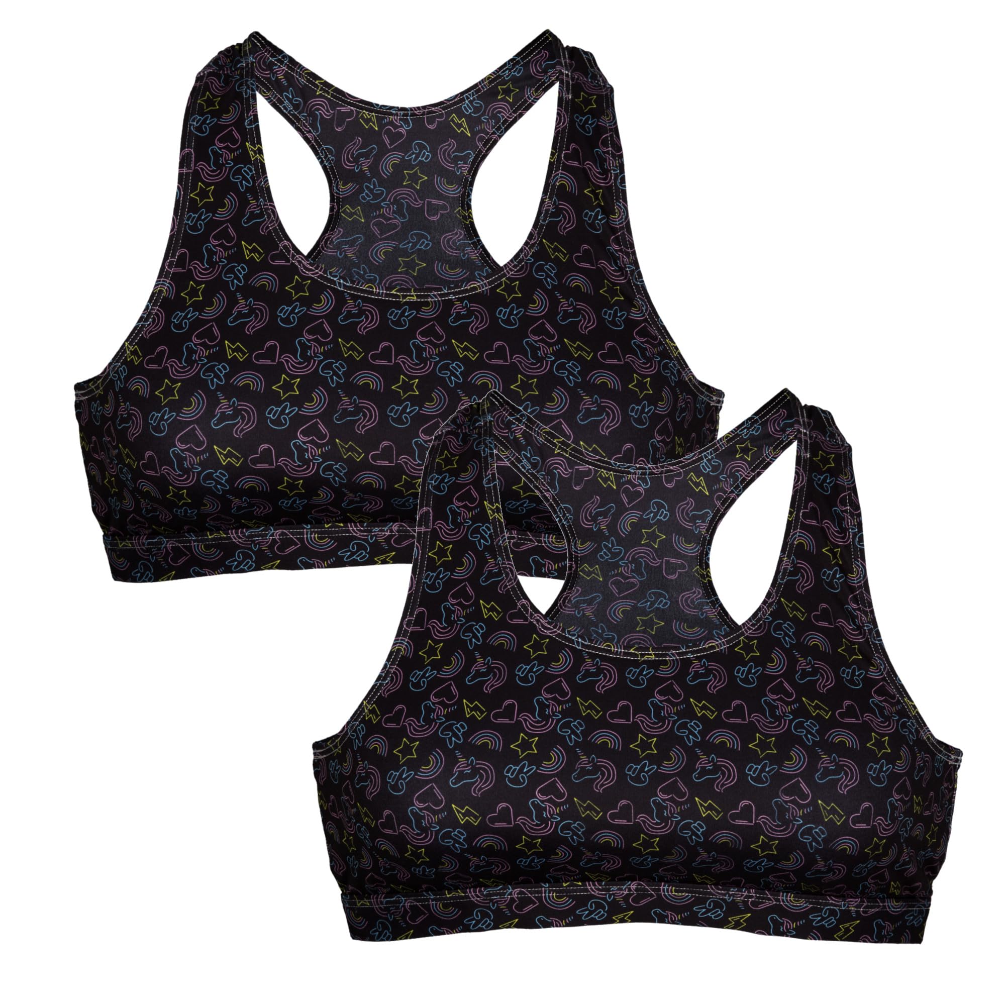 Best Girls Sports Racerback Bra - Breathable Training Bras for Teens & Tweens - 2 Pack Printed & Solid Colors - Perfect for Yoga, Running, Gym & Dance Practice