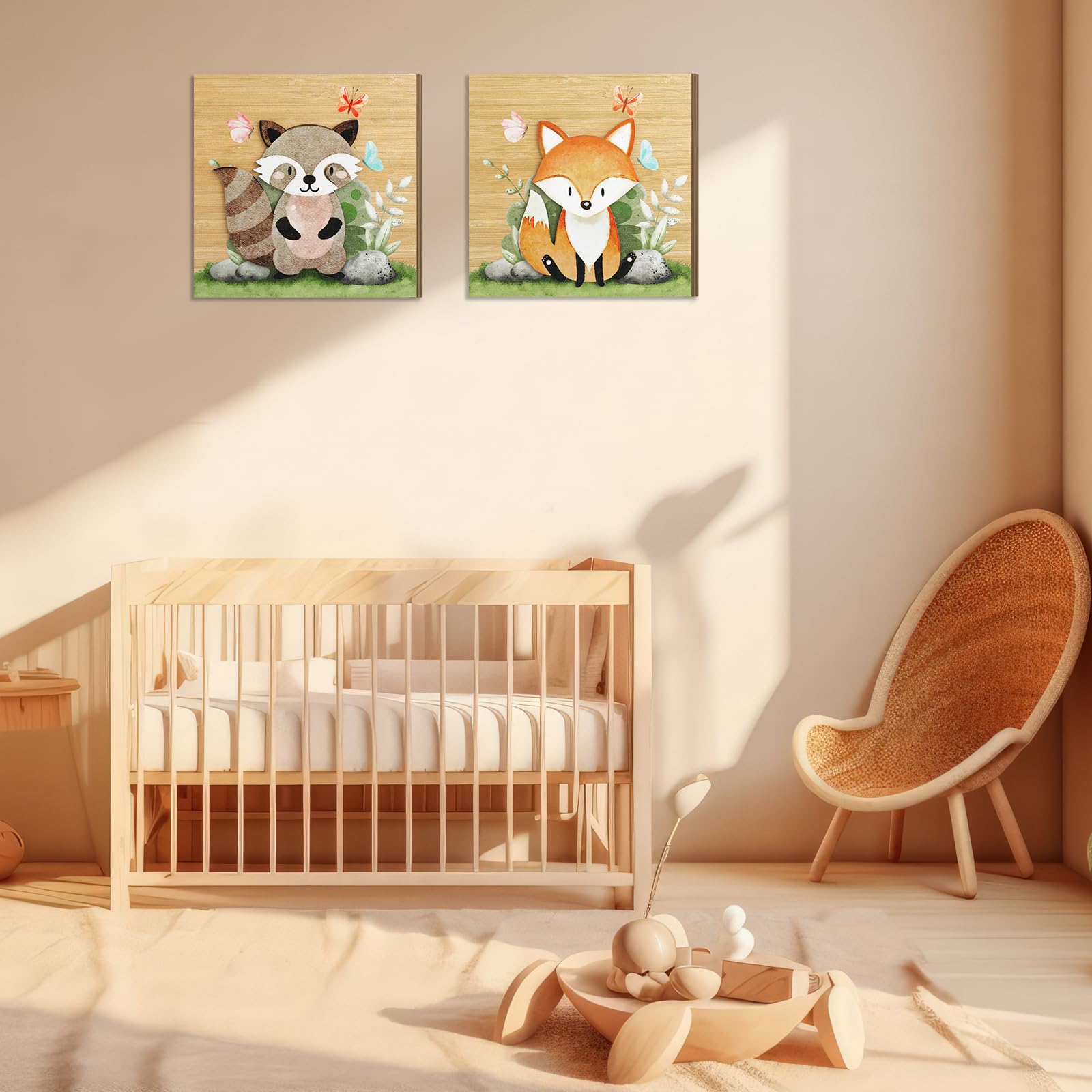 Suzile 4 Pcs 3D Woodland Nursery Decor Set - Wooden Forest Animals (Bear, Raccoon, Fox & Deer) for Kids Bedroom & Baby Room - Perfect for Nursery Wall Decor, Baby Shower Gifts & Children's Room Theme