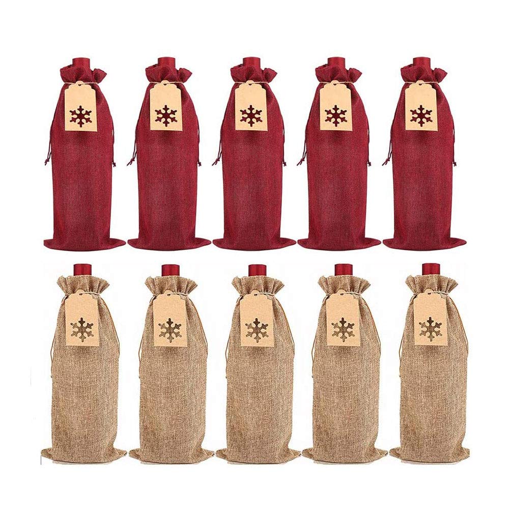 LOKIPA 12-Pack Burlap Wine Bags with Drawstrings & Gift Tags - Reusable Christmas Jute Wine Bottle Bags for Holiday Parties, Weddings & Hostess Gifts
