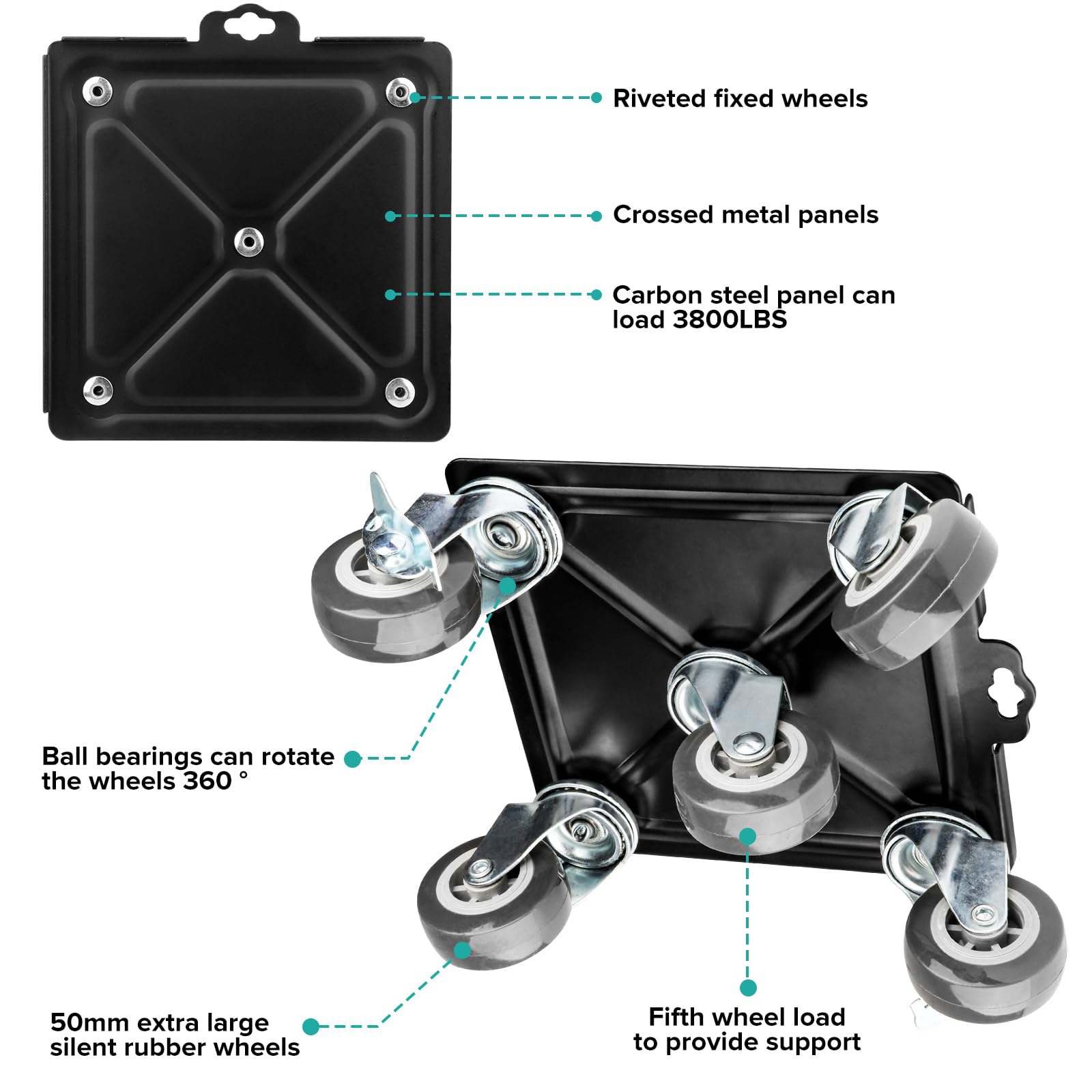 Heavy Duty Furniture Dolly with 5 Rotatable 360° Wheels - 3800LBS Capacity Carbon Steel Panel - Perfect for Moving Couches, Pianos & Appliances - Home & Office Moving Equipment