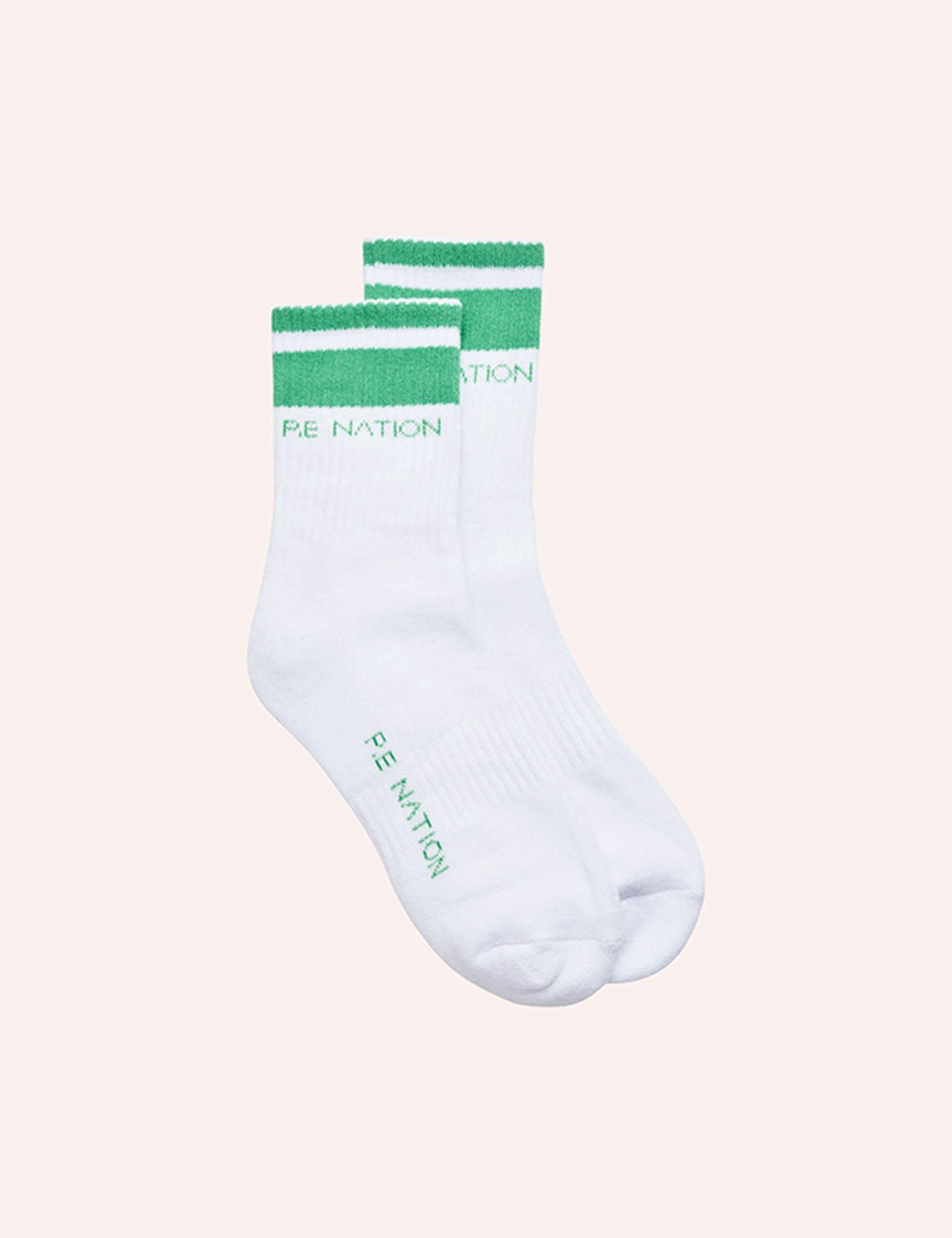 Homage Sock - Optic White & Kelly Green Striped Crew Socks - Comfortable Casual & Athletic Wear for Men & Women - Perfect for Sports, Gym, and Everyday Fashion