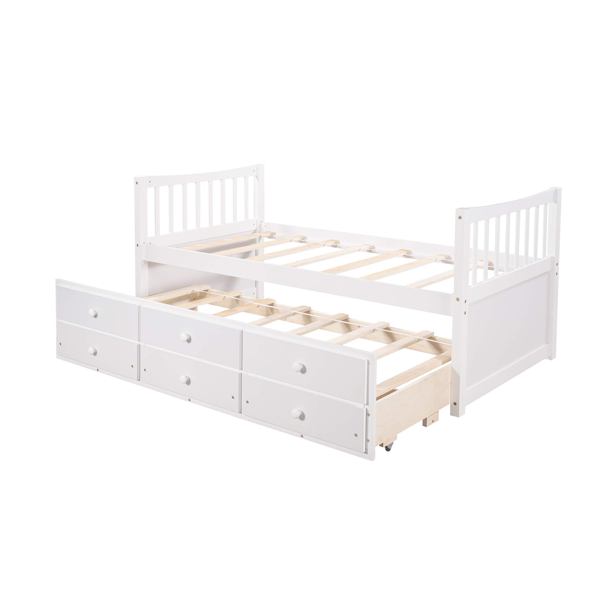 MERITLINE Twin Size Wooden Storage Platform Bed with 6 Drawers, Headboard & Footboard - White Captain Bed for Kids | Space-Saving Bedroom Solution for Small Rooms & Guest Rooms