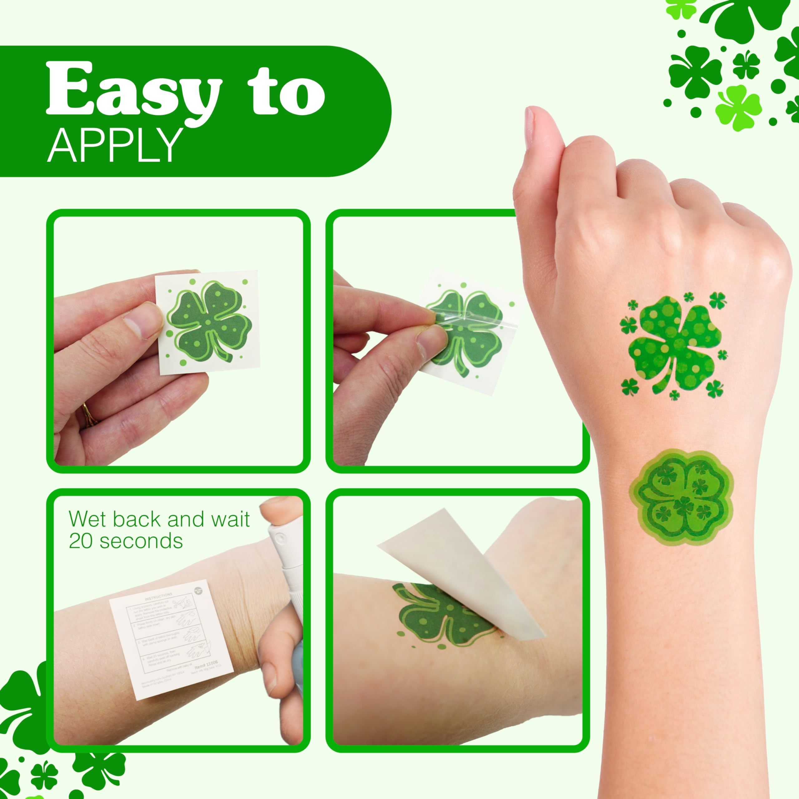 4E's Novelty Shamrock Temporary Tattoos - 72 Individually Wrapped St. Patrick's Day Tattoos for Kids & Adults | Irish Party Favors, Face & Body Art | Perfect for St. Paddy's Day Celebrations, Irish-Themed Parties & Festive Gift Giving