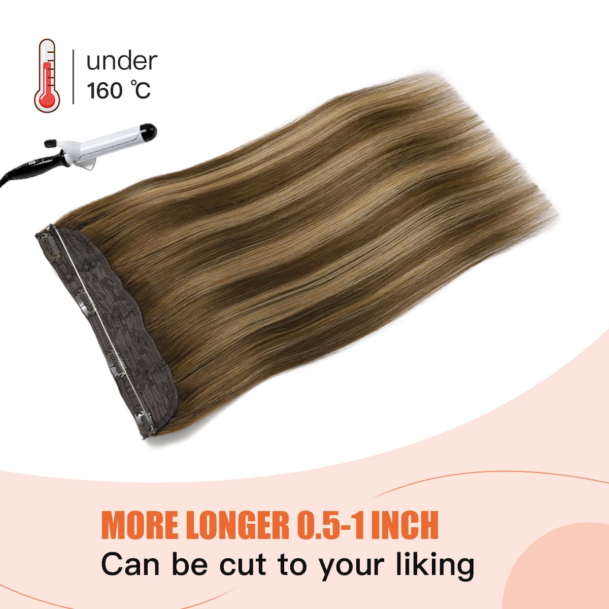 XDhair 14 Inch 70g Balayage Chocolate Brown to Caramel Blonde Invisible Wire Hair Extensions - Real Human Hair Clip-Ins (#4/27) for Daily Wear, Parties & Special Occasions
