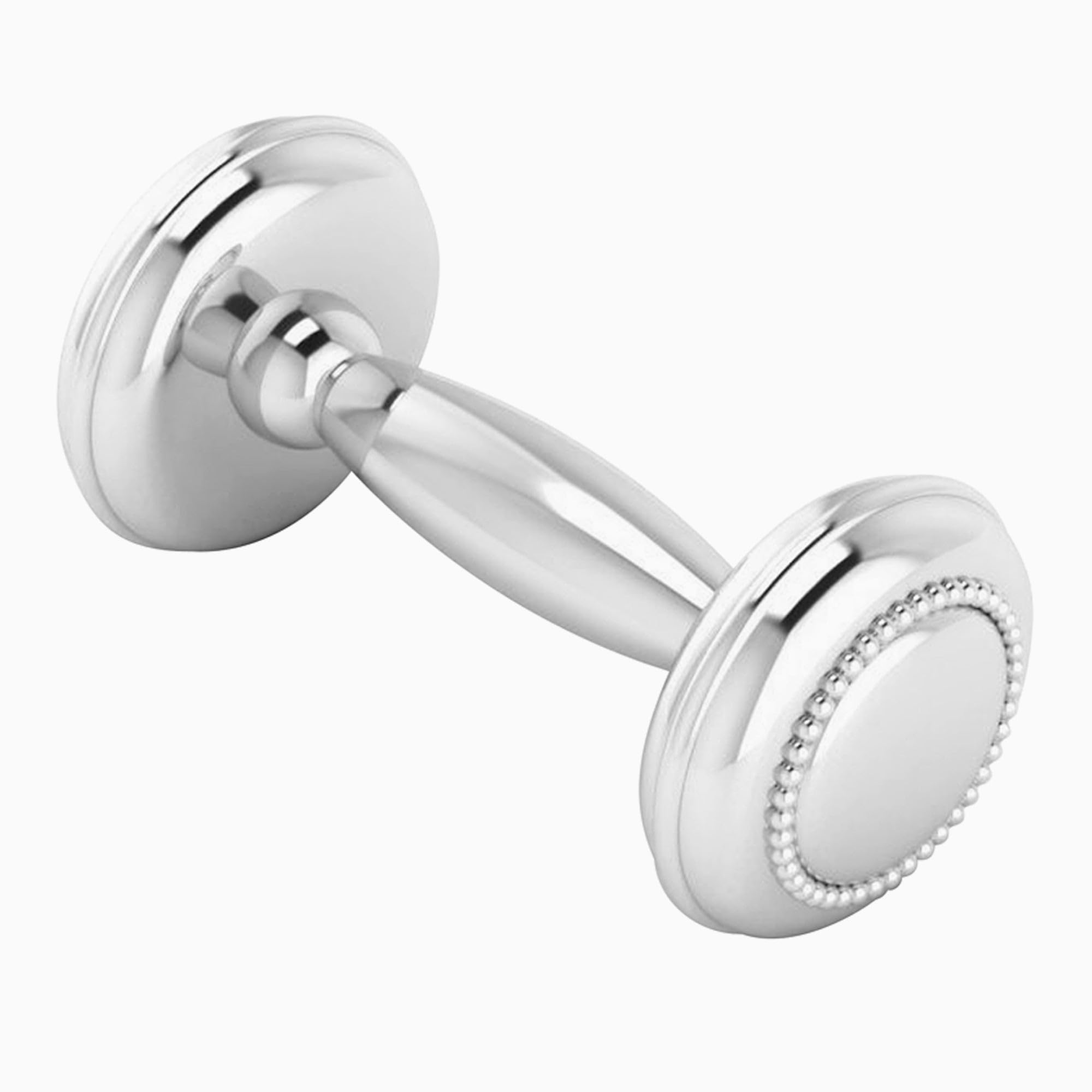 Silver Plated Beaded Dumbbell Rattle for Newborn Babies - Non-Tarnish Durable Teething Toy with Custom Engraving Option - Perfect Baby Shower Gift for Boys & Girls in Elegant Gift Box - Ideal for Infant Sensory Play, Early Development & Nursery Decor