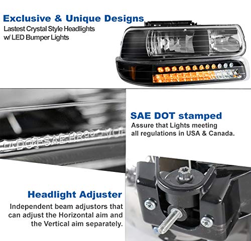 Replacement Headlights Headlamps Black Compatible with 1999-2002 Chevy Silverado & 2000-2006 Suburban/Tahoe - Upgrade for Night Driving & Off-Road Adventures