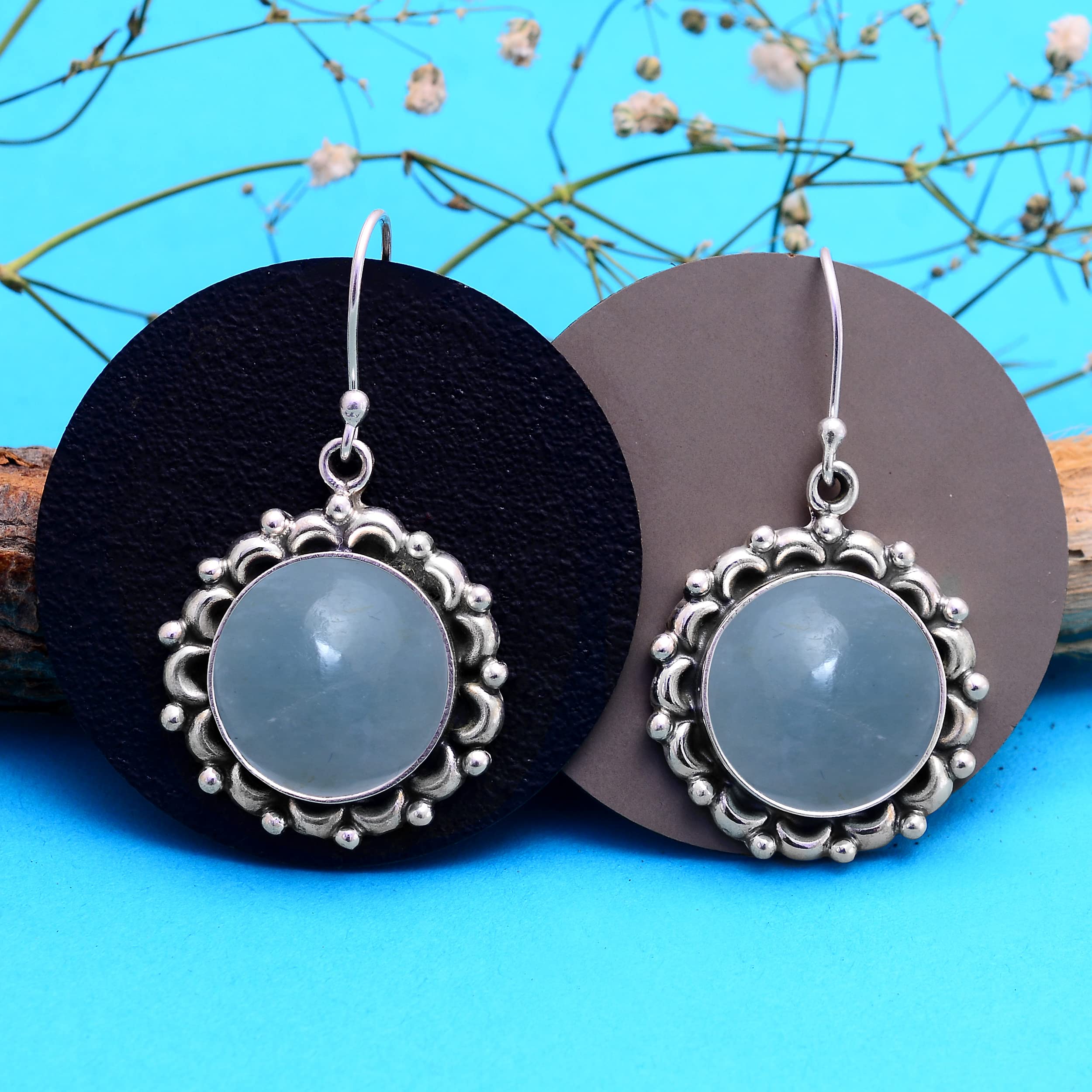 925 Sterling Silver Aquamarine Earrings for Women - Handmade Blue Green Gemstone Dangle Earrings - Inner Peace Jewelry Gift - Perfect for Weddings, Parties & Everyday Wear (VSE-408)