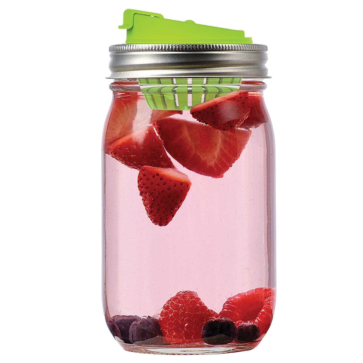 Jarware Fruit Infusion Lid for Regular Mouth Mason Jars - Green - Perfect for Infusing Water, Tea & Cocktails at Home, Office or Gym