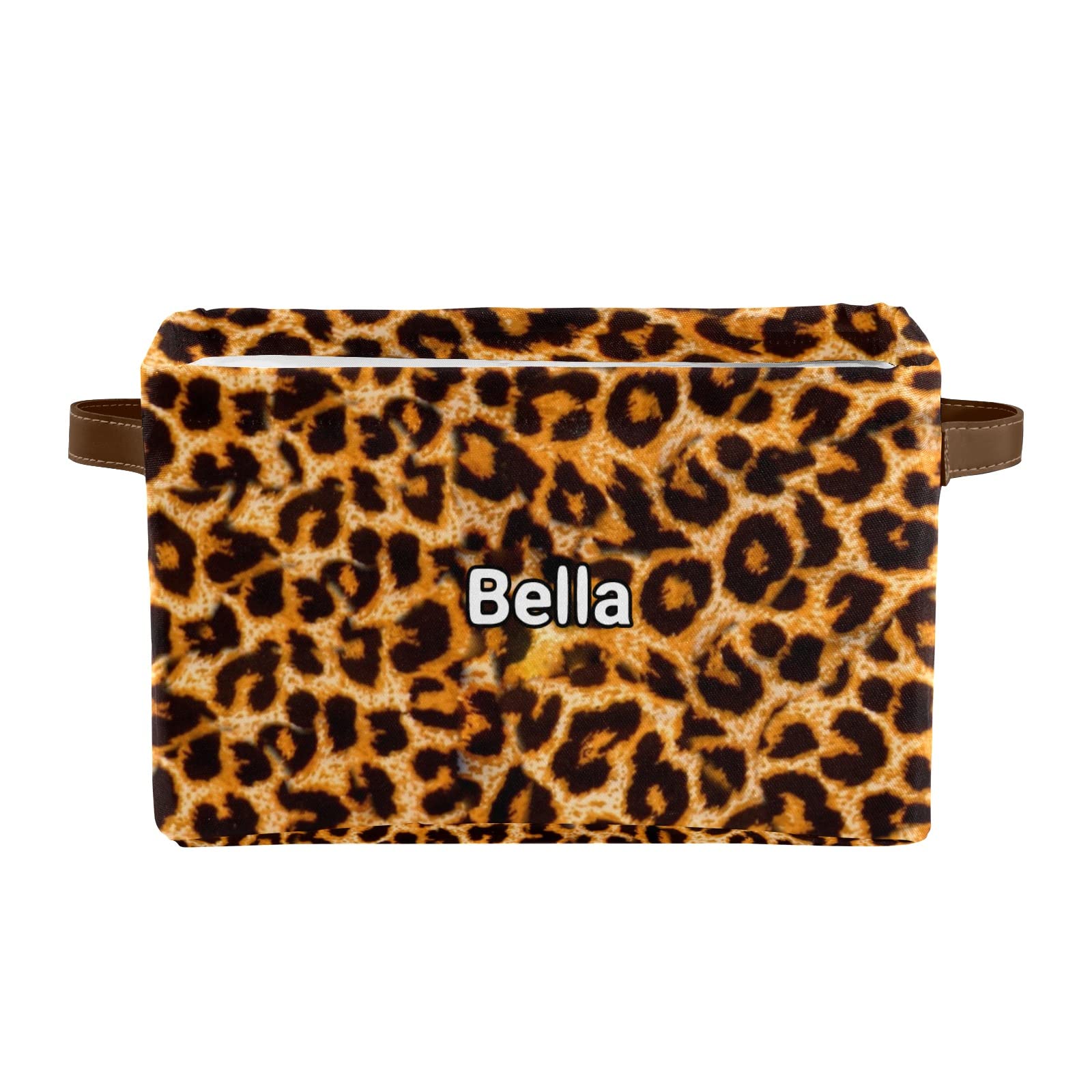 Personalized Leopard Print Storage Baskets with Custom Name - Set of 4 Rectangular Home & Kitchen Organization Bins - Perfect for Pantry, Bathroom, Nursery, and Office Storage