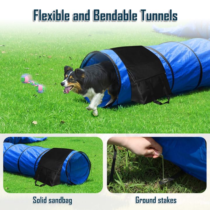 Premium Dog Agility Training Set - Portable Backyard Obstacle Course with 2 Tunnels, 3 Jumps & 6 Weave Poles | Professional Dog Agility Equipment for Small & Large Dogs | Perfect for Backyard Training, Competitions & Outdoor Exercise