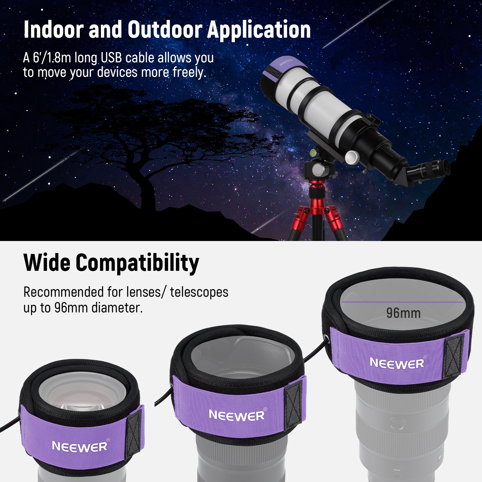 NEEWER HW 28 USB Camera Lens Warmer - Portable Anti-Fogging Device for DSLR & Mirrorless Lenses - Perfect for Outdoor Photography in Cold Weather