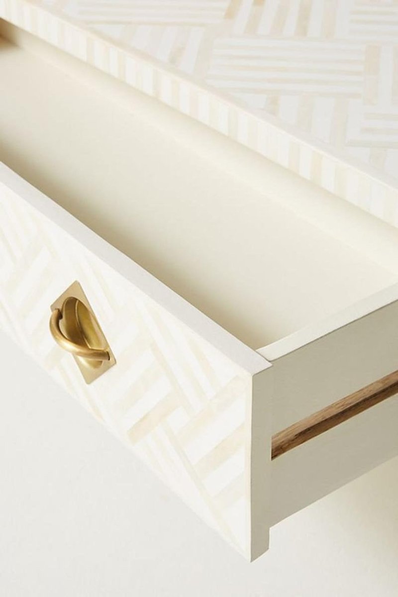 Handmade Bone Inlay Coffee Table with Storage - White Wooden Center Table for Living Room | Modern Boho Home Decor, Perfect for Small Spaces & Coffee Lovers