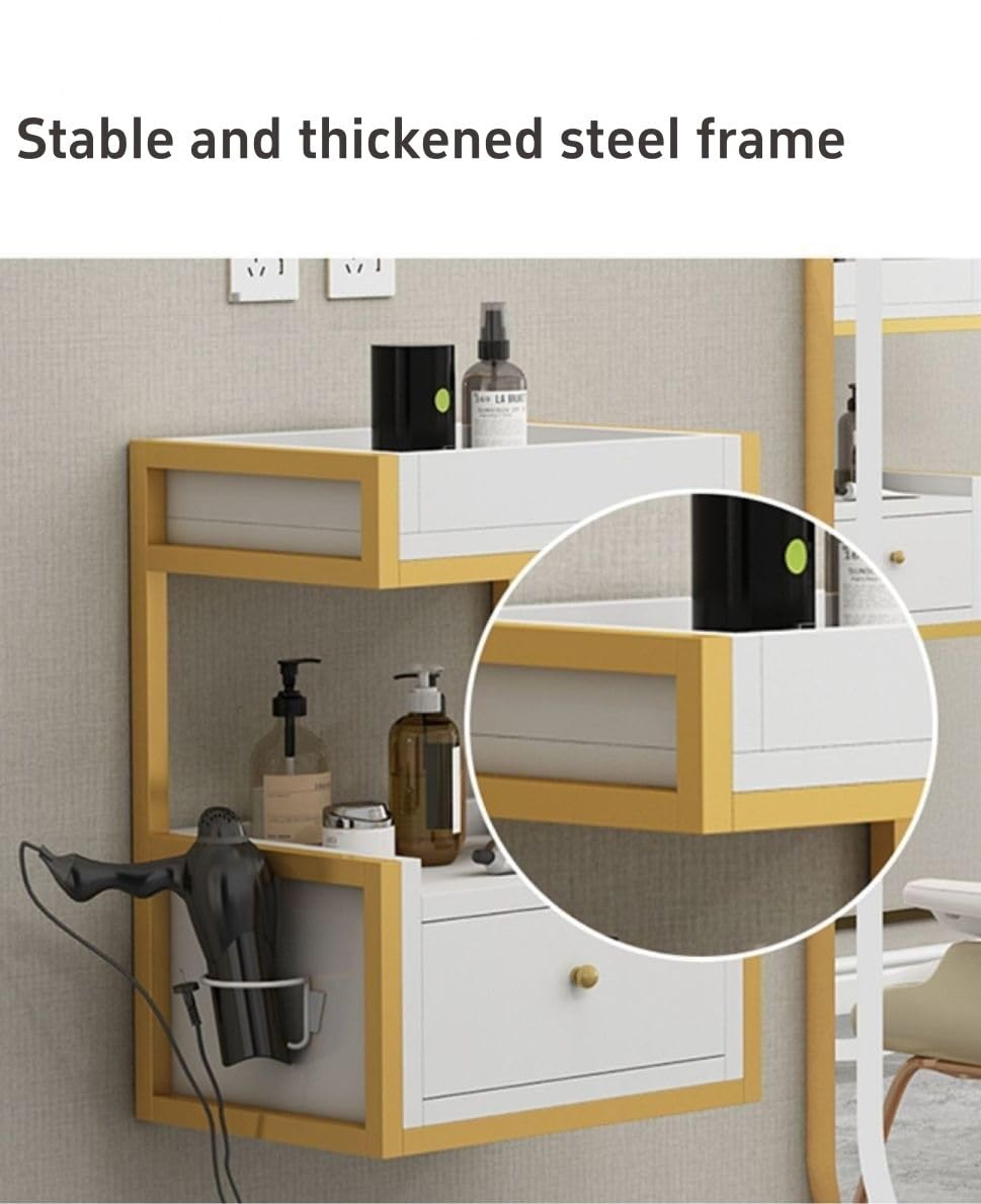 Gold Metal Frame Salon Wall Cabinet - Floating Shelf Storage for Bedroom, Living Room, Kitchen & Spa | Space-Saving Wall Mounted Organizer for Beauty Salon, Barber Shop & Home Décor