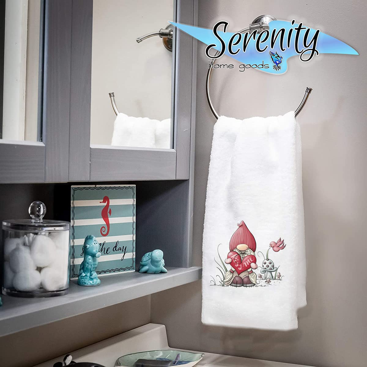 Valentine's Day Kiss Me Gnome Hand Towel - Decorative Kitchen & Bath Towel Set | Winter Themed White Home Decor for Bathroom, Kitchen & Housewarming Gifts | Perfect for Valentine's Decor, Tea Towel Decorations & Cozy Home Styling