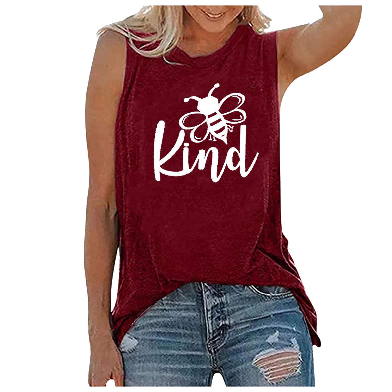 Fashion Women's Casual Short Sleeve Graphic Tee - Happy Bee Design Tank Top for Summer Outfits, Beach Wear & Casual Street Style | MAGAO