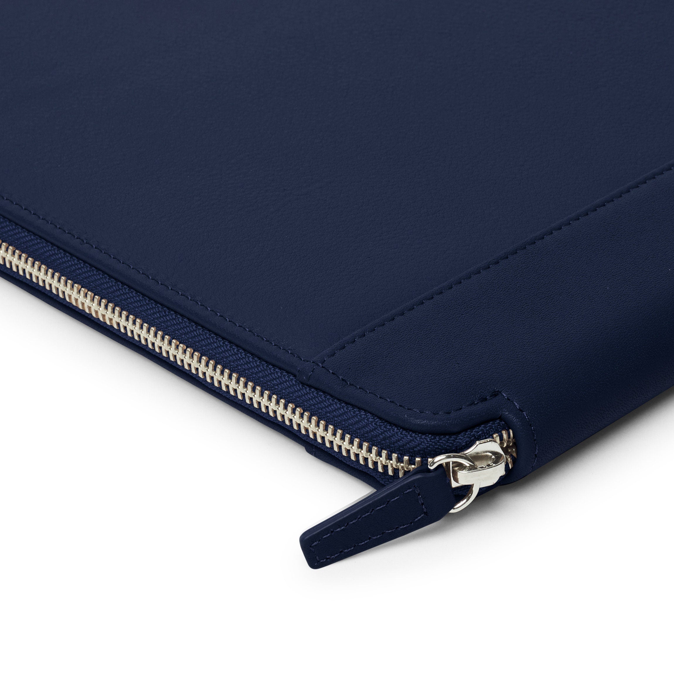 Premium Left-Handed Executive Zippered Portfolio - Navy Blue Leather Business Organizer for Professionals, Meetings & Office Use
