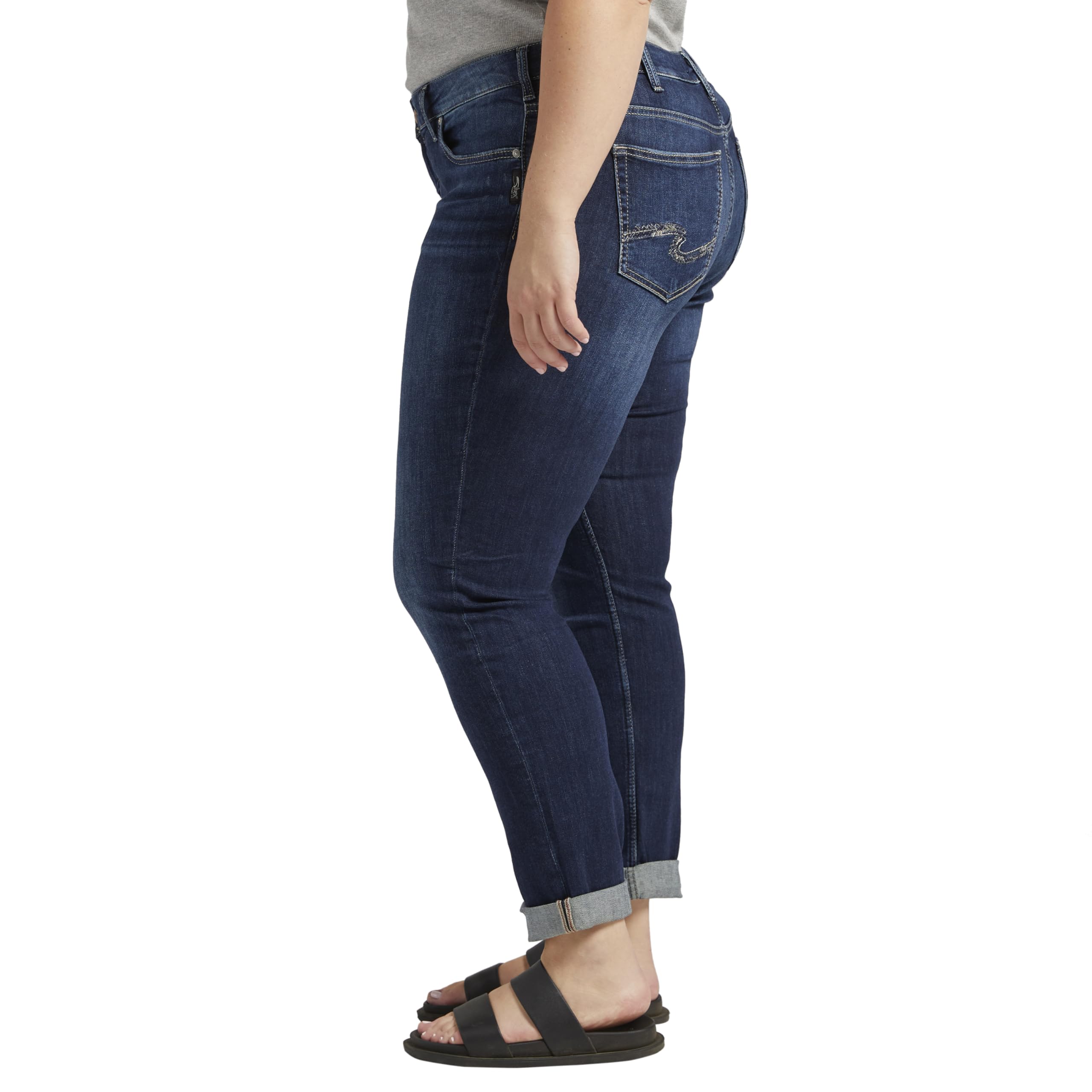 Silver Jeans Co. Women's Plus Size Boyfriend Jeans - Mid Rise Slim Leg Denim Pants for Casual Wear & Everyday Comfort