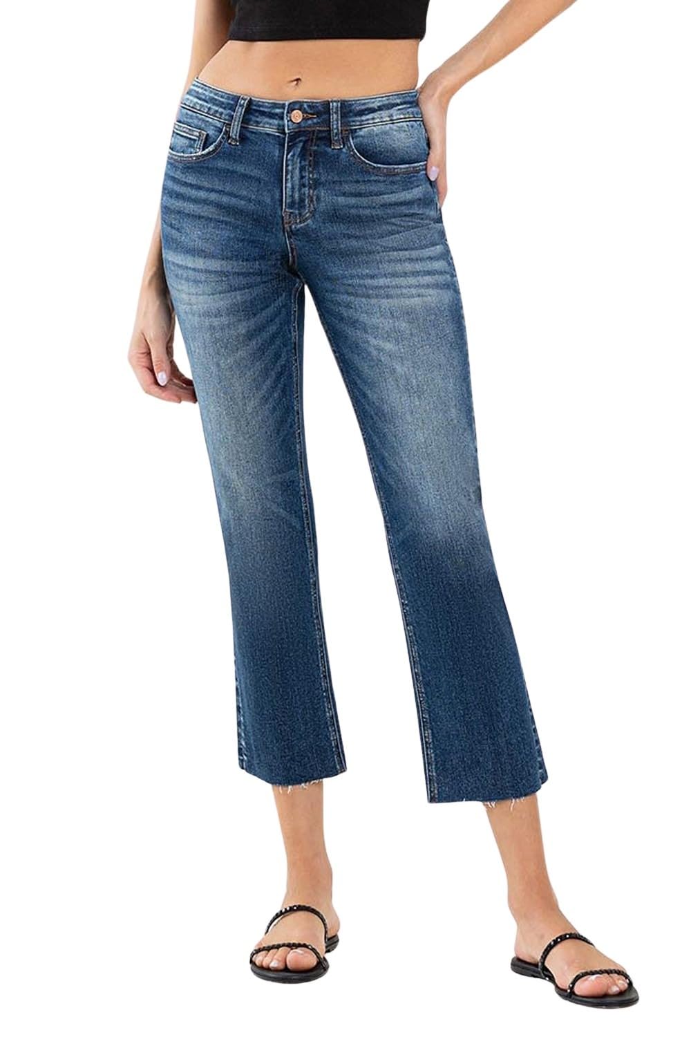 Women's Mid-Rise Clean Cut Raw Hem Cropped Straight Fit Jeans - Comfortable Denim Pants for Casual Wear, Work & Everyday Outfits