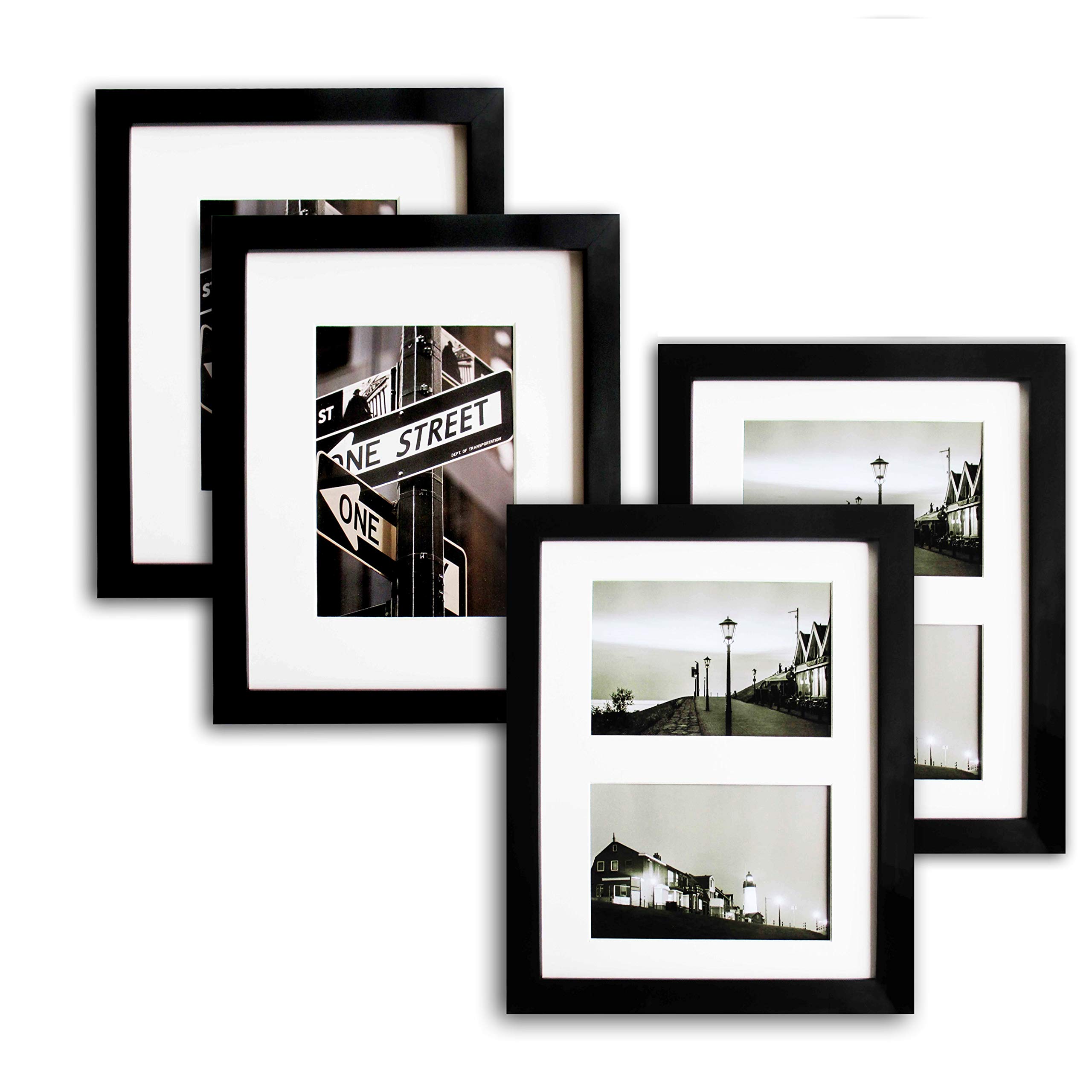 TheDisplayGuys Set of 4 - 11x14 Inch Pine Wood Picture Frames with 8x10 Acid-Free Mat & Tempered Glass - Matte Black - Perfect for Family Photos, Artwork, and Home Decor