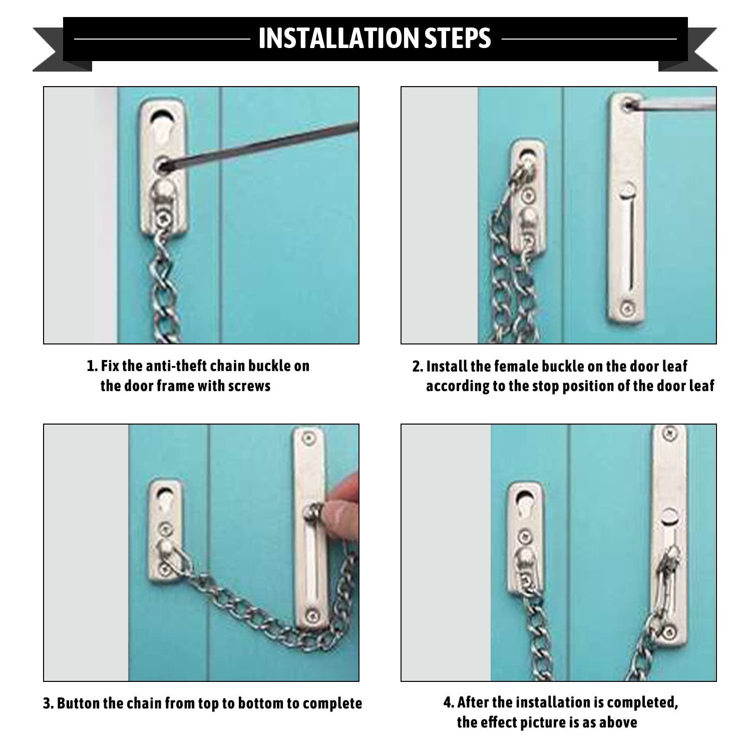 MroMax Heavy Duty Anti-Theft Security Chain Lock for Doors - Reinforced Solid Latch Guard Clasp for Swing-in Doors - Home, Bedroom, Hotel & Office Safety Protection (Silver, 1 Pack) - Perfect for Apartment Entry, Bathroom Privacy & Child Safety
