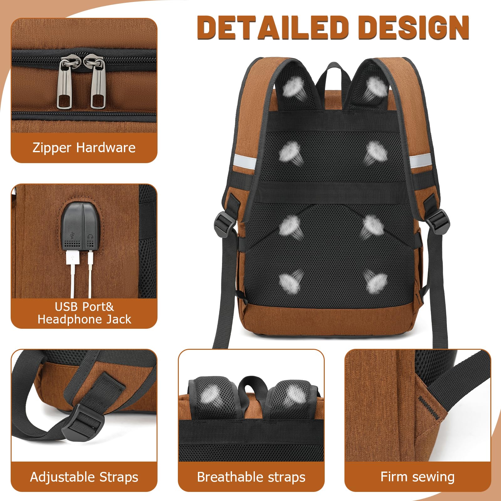 YALUNDISI USB Laptop Backpack for Travel & Work - Brown