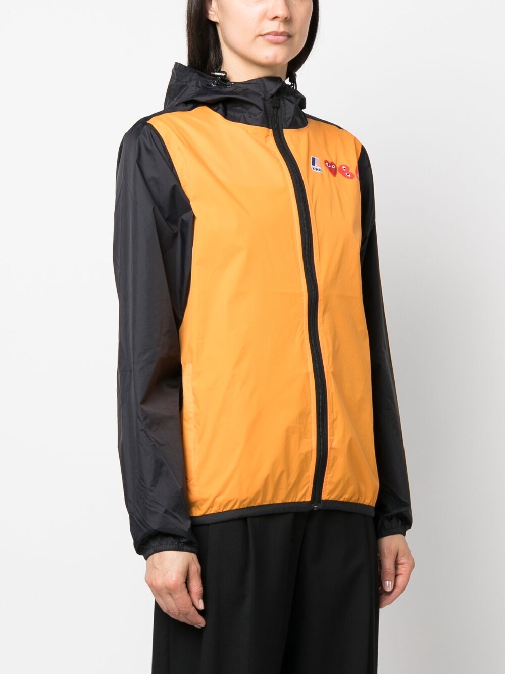 Comme des Garcons x K-WAY Orange Waterproof Windbreaker Coat - Stylish Rain Jacket for Urban Commuting & Outdoor Adventures