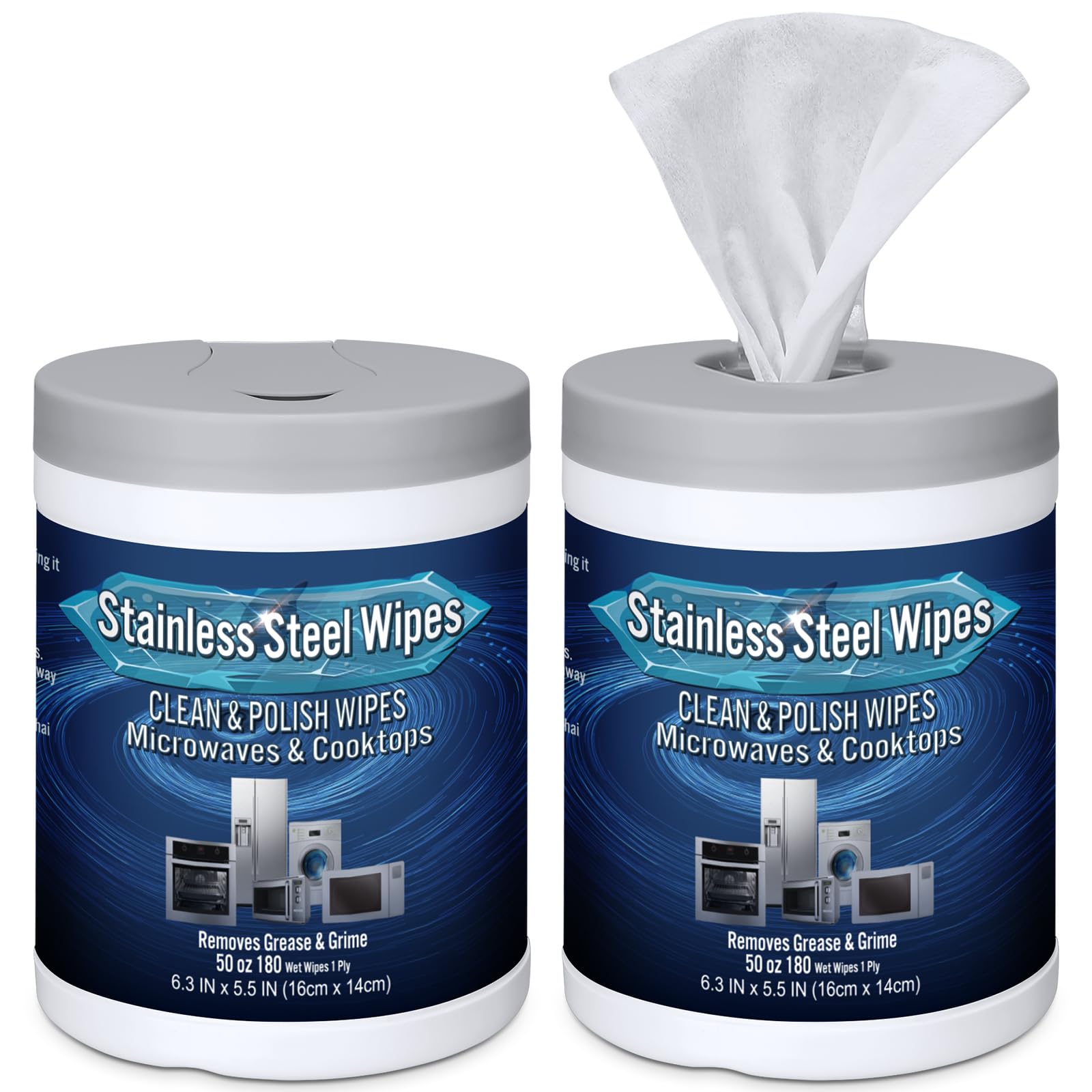 Timgle Stainless Steel Cleaner Wipes - 180 Count (2 Pack) | Polish & Shine Wipes for Appliances | Removes Fingerprints, Water Marks & Grease | Perfect for Oven, Refrigerator, Dishwasher, Microwave, Sink, Range Hood & Grill | Kitchen & Home Cleaning Essential