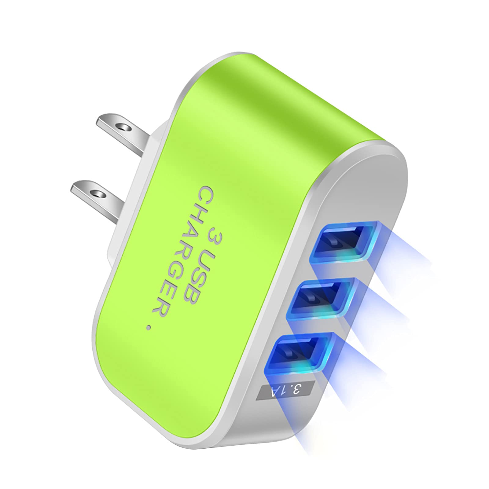 **UPhost8 LED USB Charger - 3-Port Fast Charging Station for iPhone, Android, Samsung - Smart Travel Power Adapter with Luminous Indicator - Compatible with AA Rechargeable Batteries (Green) - Perfect for Home, Office & Travel**