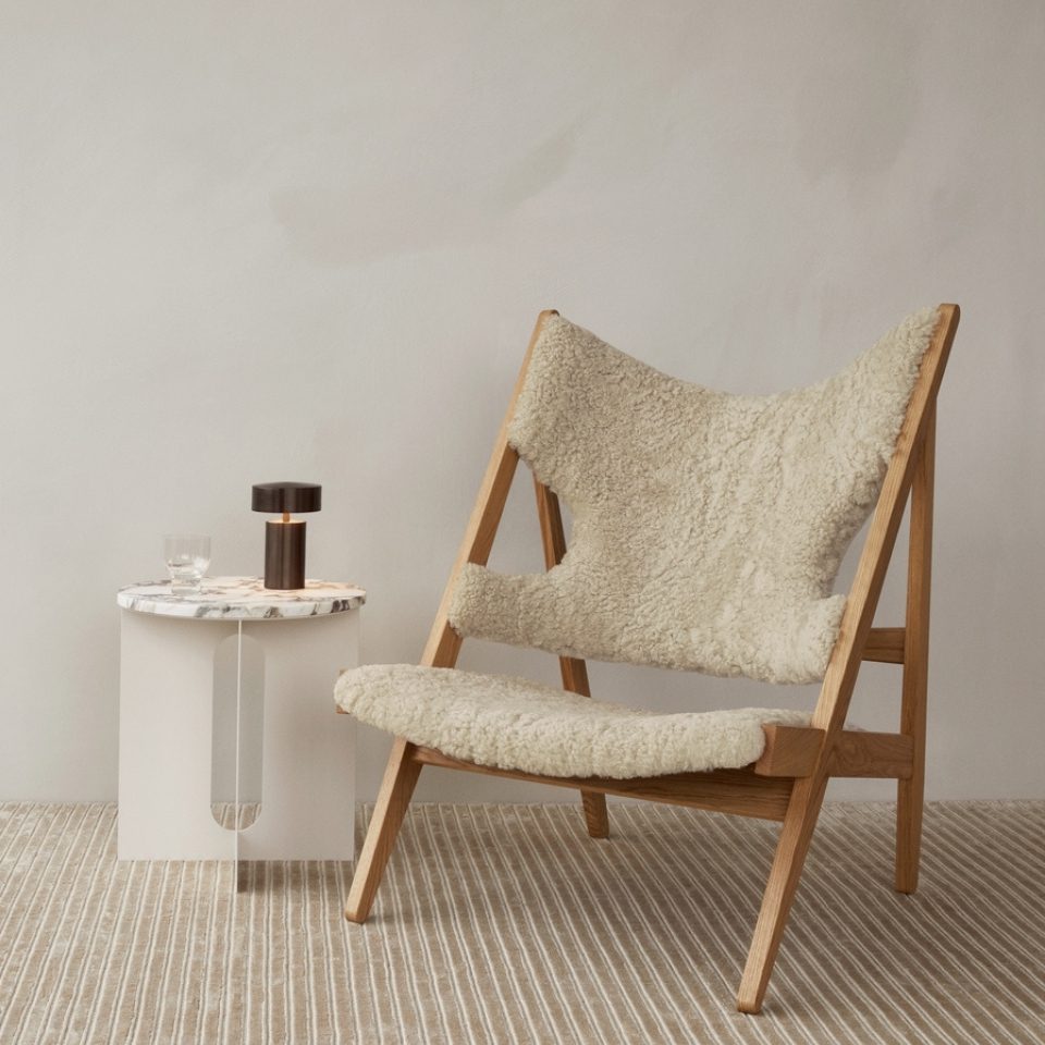 AUDO CPH Knitting Lounge Chair with Natural Oak Base & Sheepskin - Modern Scandinavian Design for Living Room, Bedroom, or Office - Cozy Reading Nook & Relaxation Furniture