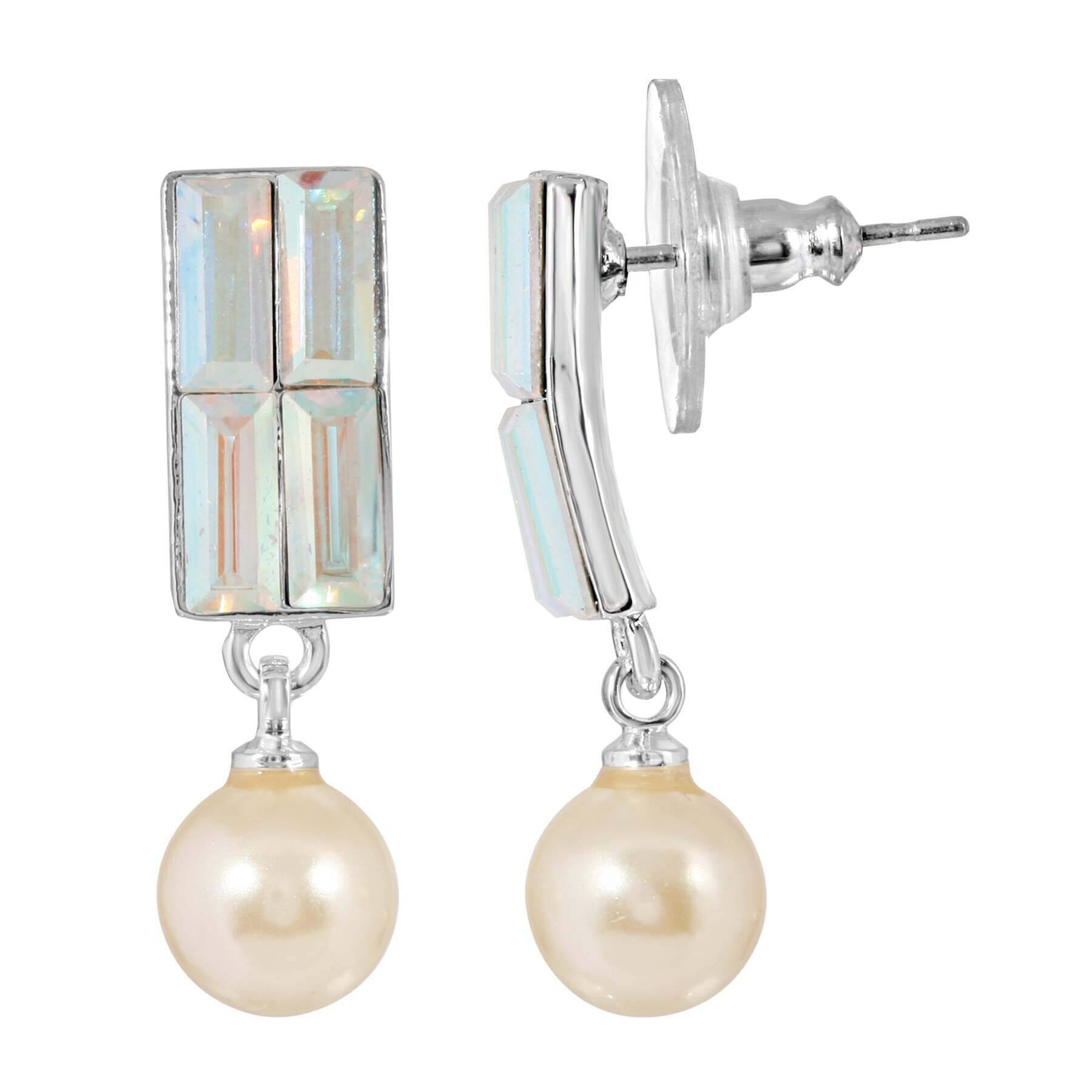 1928 Jewelry Aurore Boreale Crystal & Faux Pearl Drop Earrings for Women - Elegant Dangle Earrings for Party, Wedding & Evening Wear