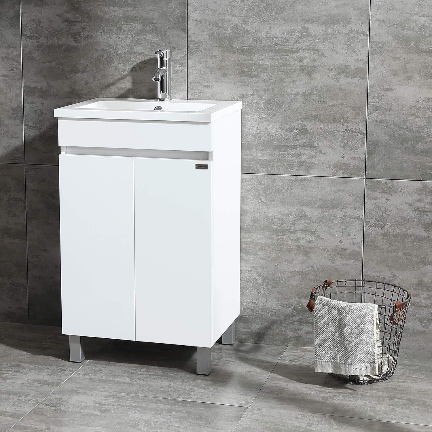 20 Inch Freestanding Bathroom Vanity with 2 Doors, Undermount Resin Sink & Chrome Faucet - White | Modern Bathroom Storage Solution for Small Spaces, Powder Rooms & Guest Baths