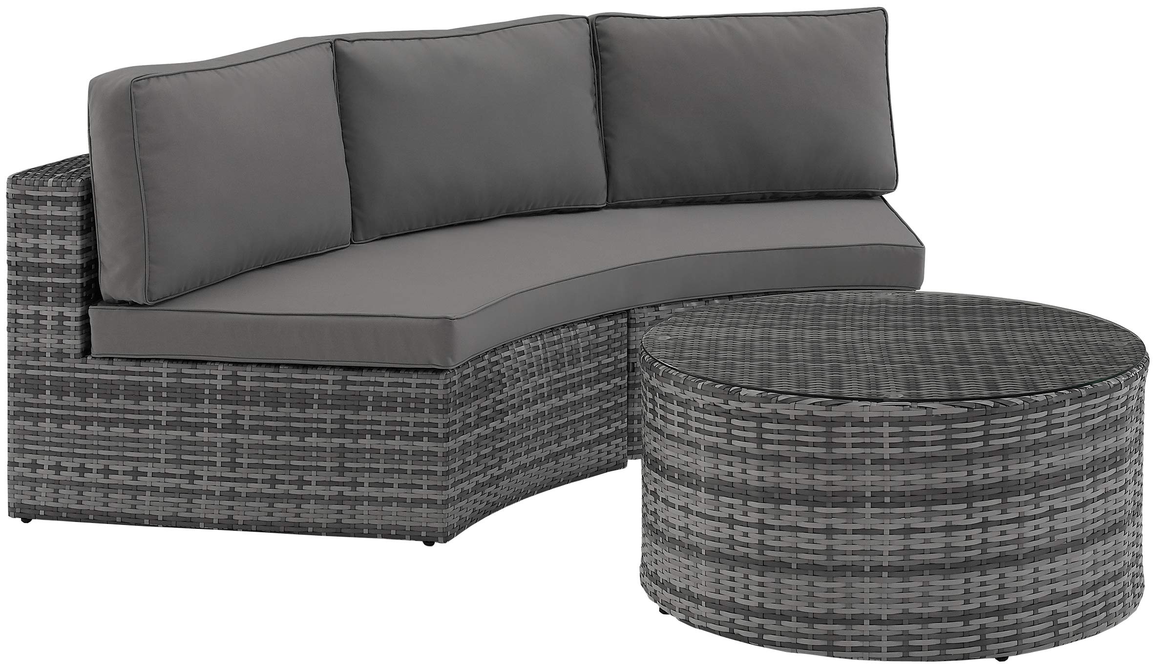 Crosley Catalina Outdoor Wicker 2-Piece Sectional Set with Round Glass Top Coffee Table - Gray Patio Furniture for Garden, Poolside & Backyard Relaxation