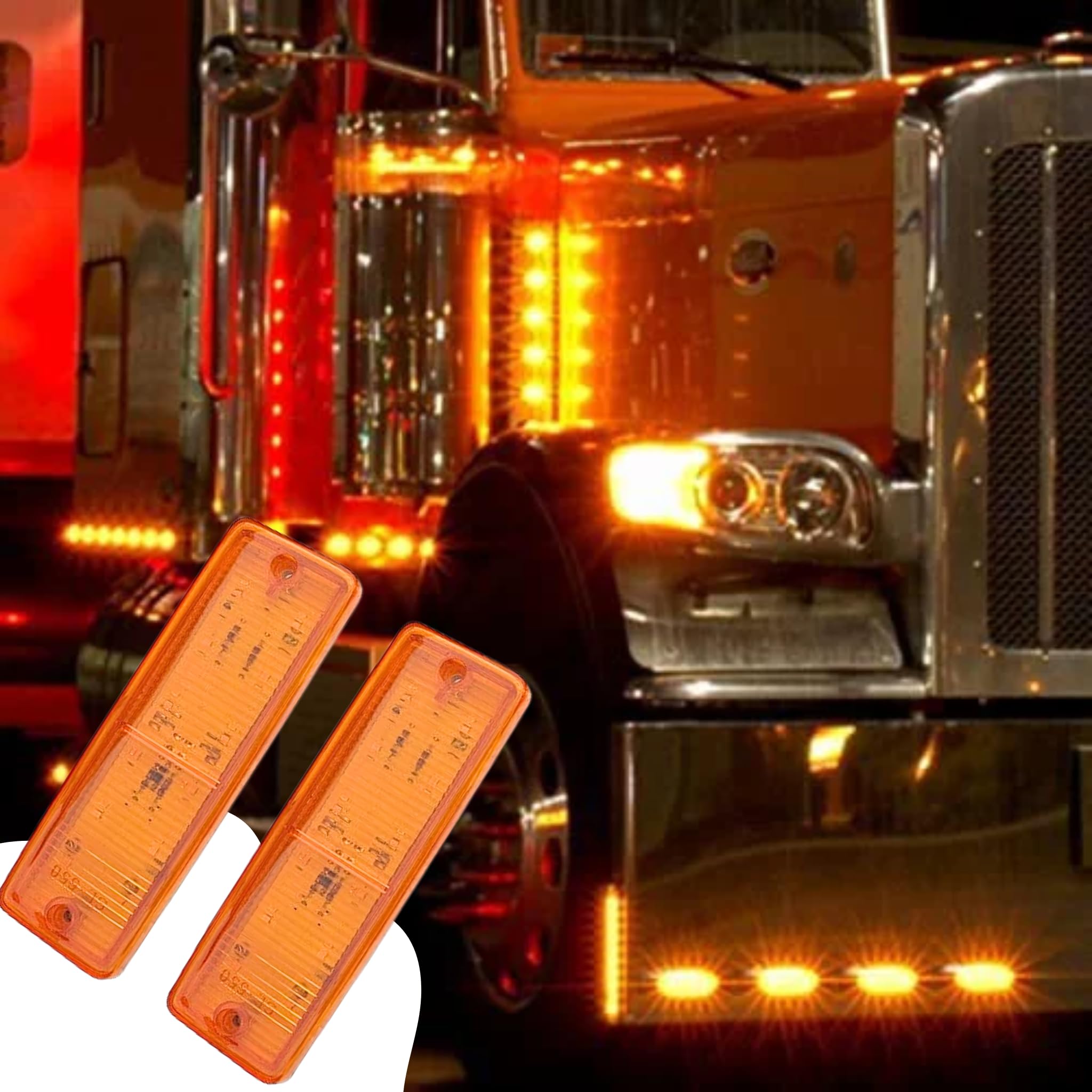 24V Amber LED Side Marker Lights for Trucks, Trailers, RVs & Campervans - Universal Fit Rectangular SMD Clearance Lights with Shockproof Design - Perfect for Night Driving, Road Safety & Vehicle Visibility