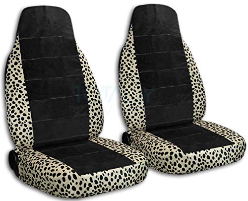 Universal Black & Tan Ladybug Car Seat Covers - Animal Print Design - Front Bucket Seat Protectors - Airbag, Seat Belt & Armrest Compatible (30 Patterns) - Perfect for Pet Owners & Family Road Trips