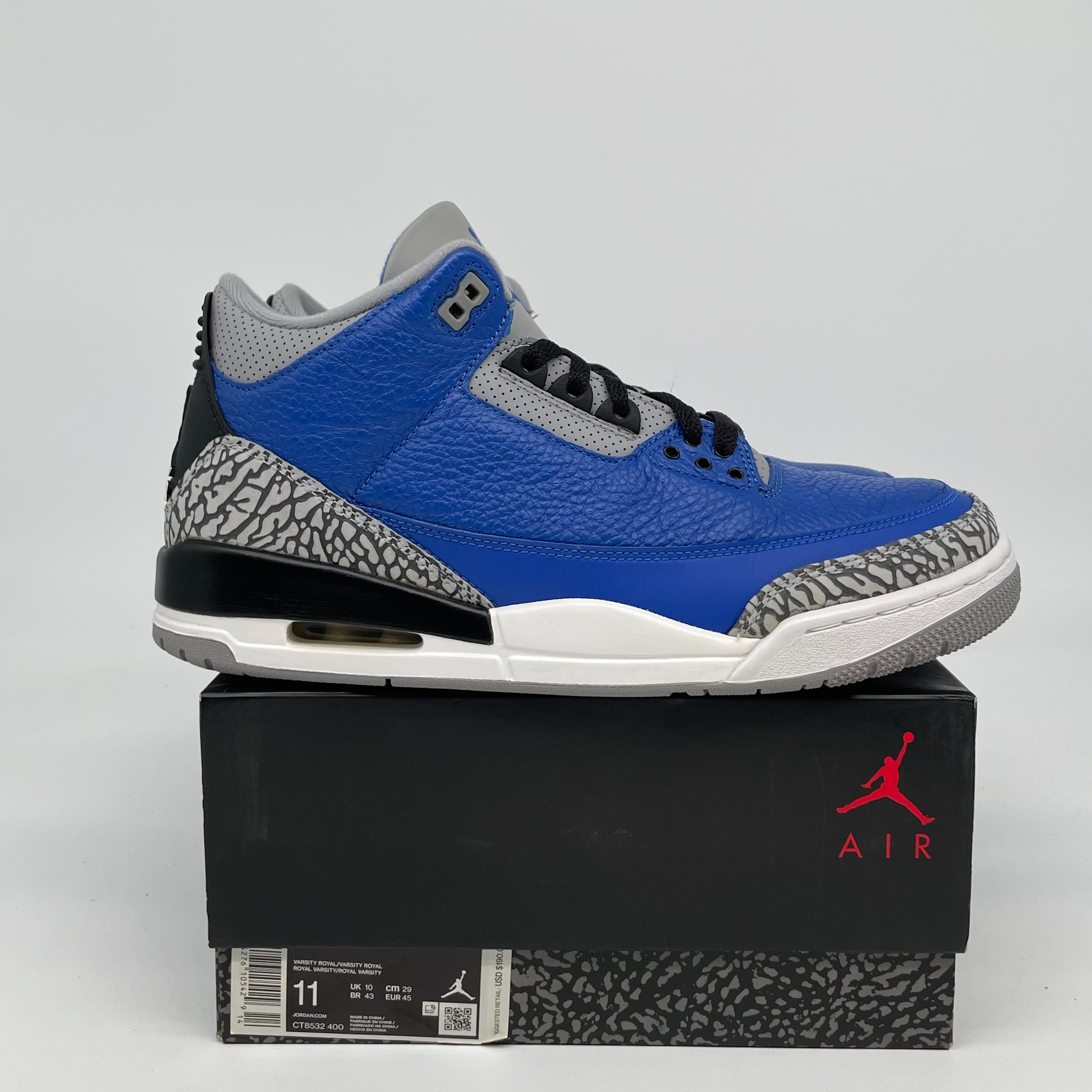 Original Air Jordan 3 Retro 'Royal Cement' Men's Basketball Shoes - Size 11 (CT8532-400) - Perfect for Streetwear & Sneaker Collectors