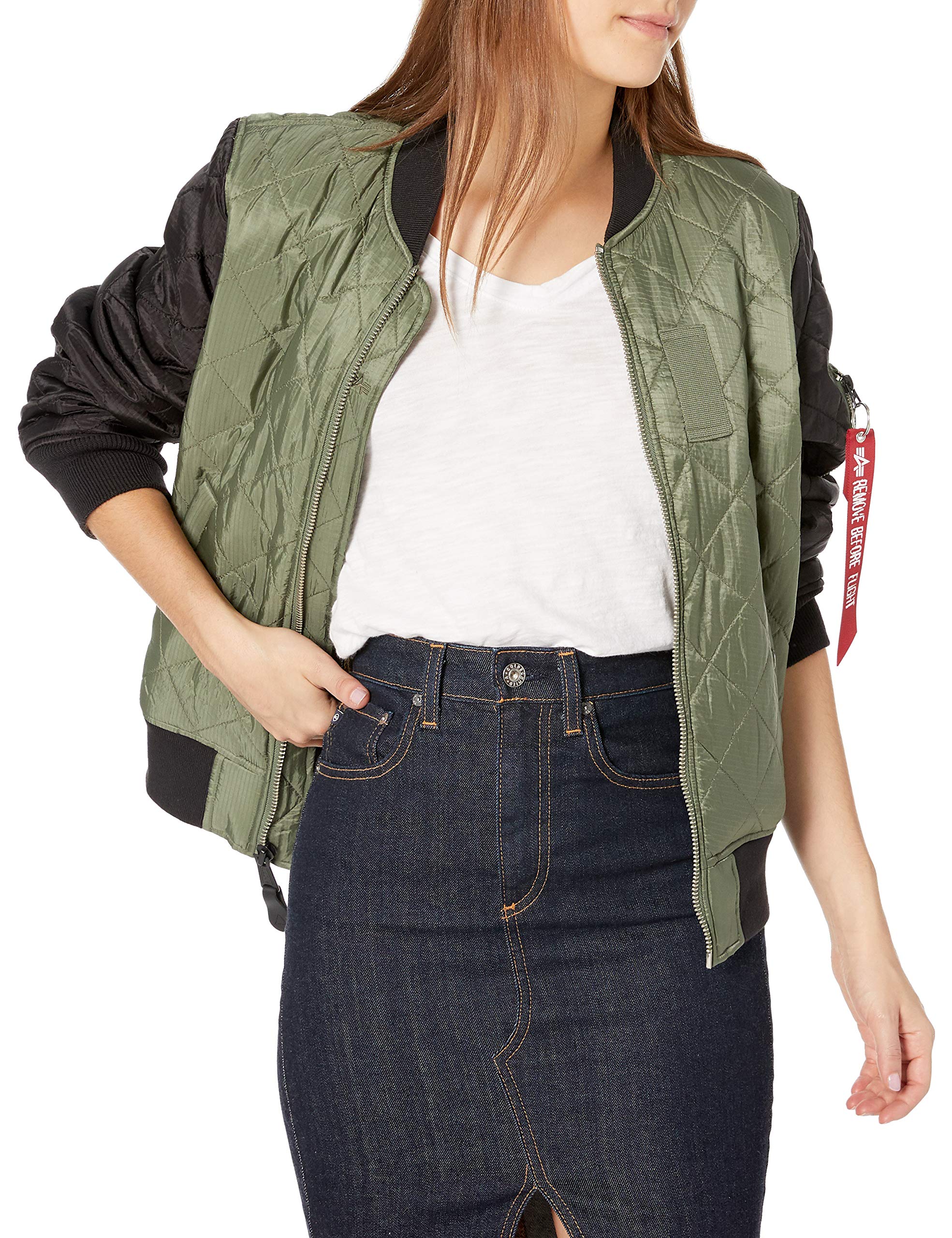 Alpha Industries Women's MA-1 Diamond Bomber Jacket - Lightweight Water-Resistant Flight Jacket for Women | Perfect for Casual Wear, Travel & Outdoor Adventures