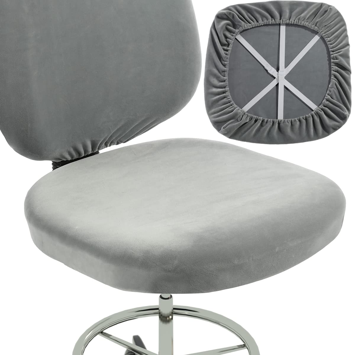 BUYUE Velvet Office Chair Seat Cover - Super Soft Stretchable Washable Dustproof Slipcover for Computer Desk Chairs, Student Dorm Furniture (Dark Grey) | Home Office & Study Room Essentials
