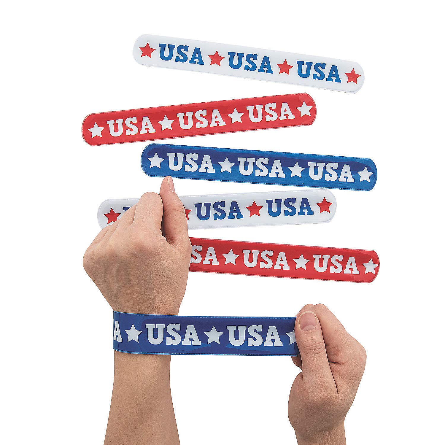 Fun Express USA Slap Bracelets - 12 Pack Colorful Wristbands for Kids, Teens & Adults - Perfect for Parties, School Events & Fashion Accessories
