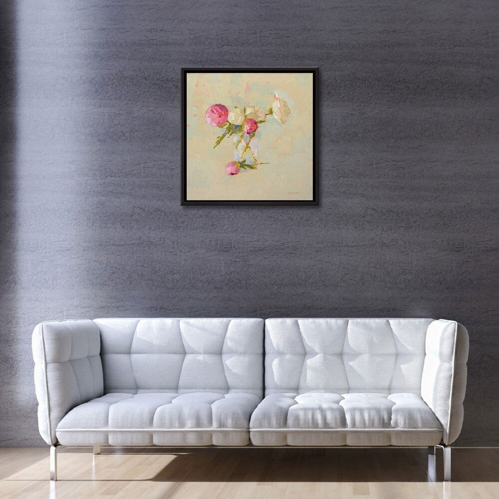 Peonies In Glass No. 2 Gallery Wrapped Floater Framed Canvas Wall Art - Elegant Floral Painting for Living Room, Bedroom & Office Decor