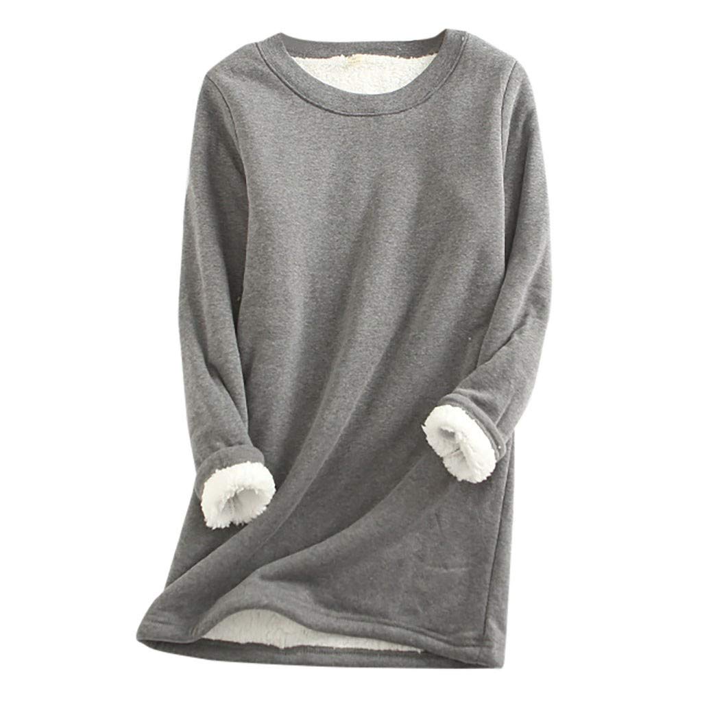 Women's Thick Fleece Sweatshirt - Winter Crewneck Padded Velvet Warm Top - Plus Size S-5XL - Cozy Casual Wear for Cold Weather & Layering