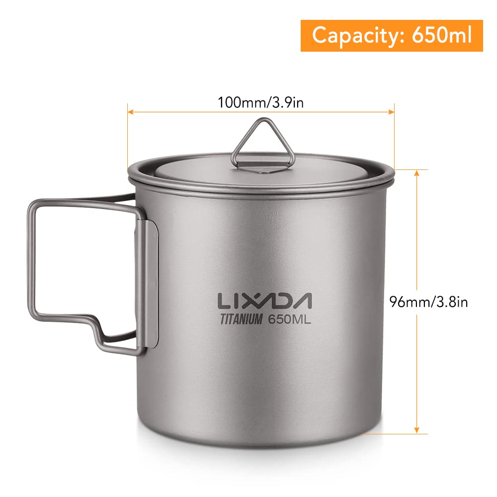 Lixada Titanium Camping Pot - Lightweight Backpacking Cookware with Foldable Handles for Outdoor Adventures | Perfect for Hiking, Camping & Backpacking Trips