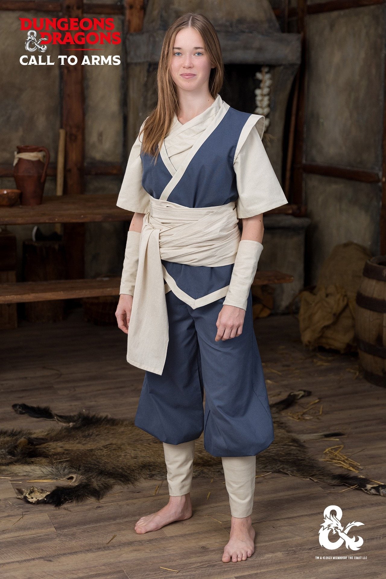 Dungeons & Dragons Monk Costume Set - Woad Blue & Natural Outfit for Cosplay, LARP & Fantasy Roleplaying