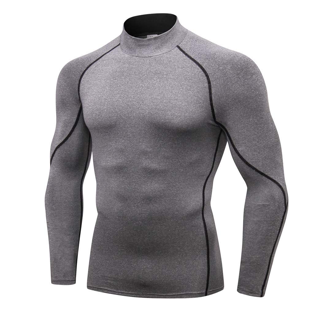 XXBR Men's Compression T-Shirt - Long Sleeve Mock Neck Athletic Workout Shirt, Moisture Wicking Sports Base Layer & Undershirt for Running, Gym Training & Cold Weather Activities