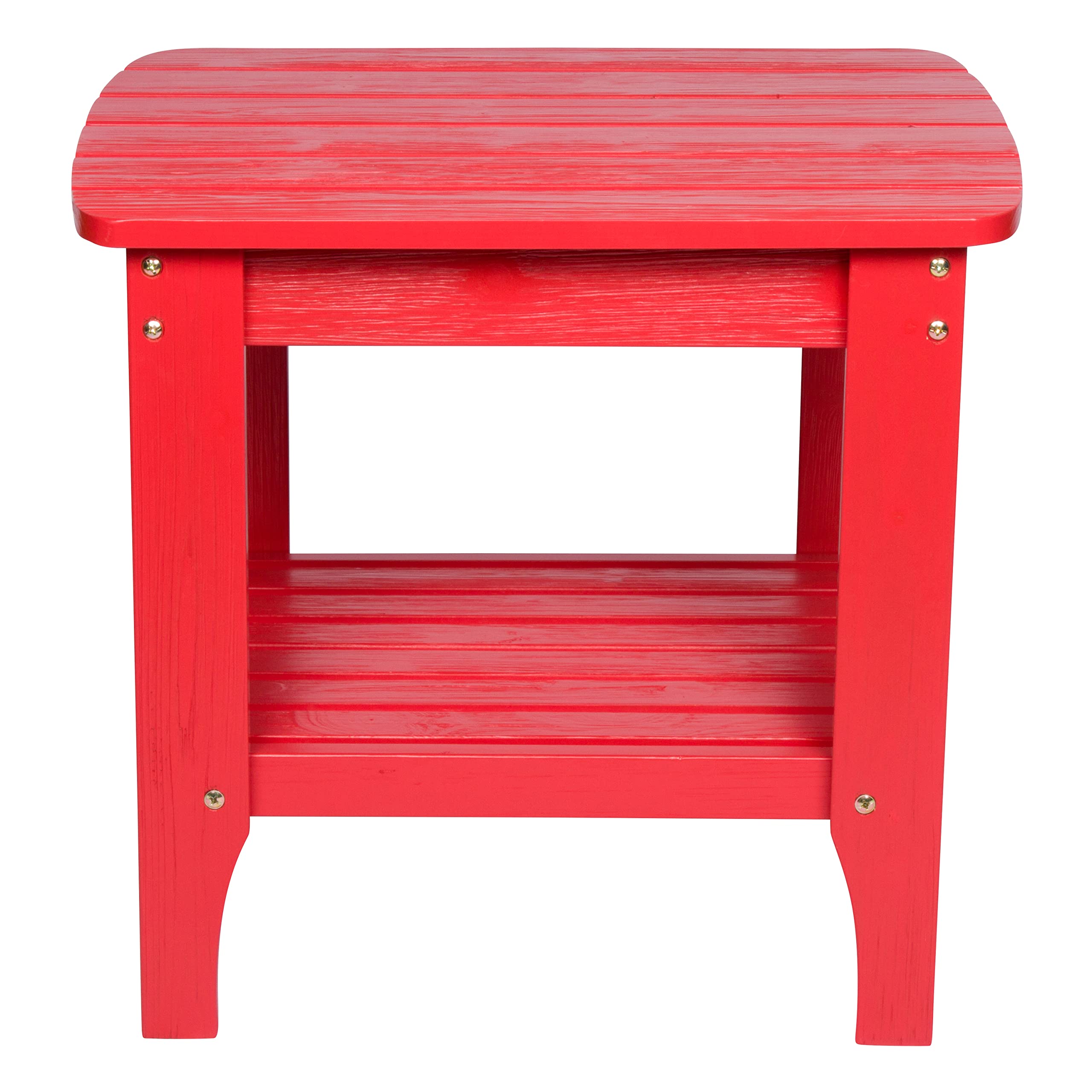 Shine Company Long Island Rectangular Solid Wood End Table - Outdoor Adirondack Side Table in Chili Red - Perfect for Patio, Deck, Garden & Poolside Use
