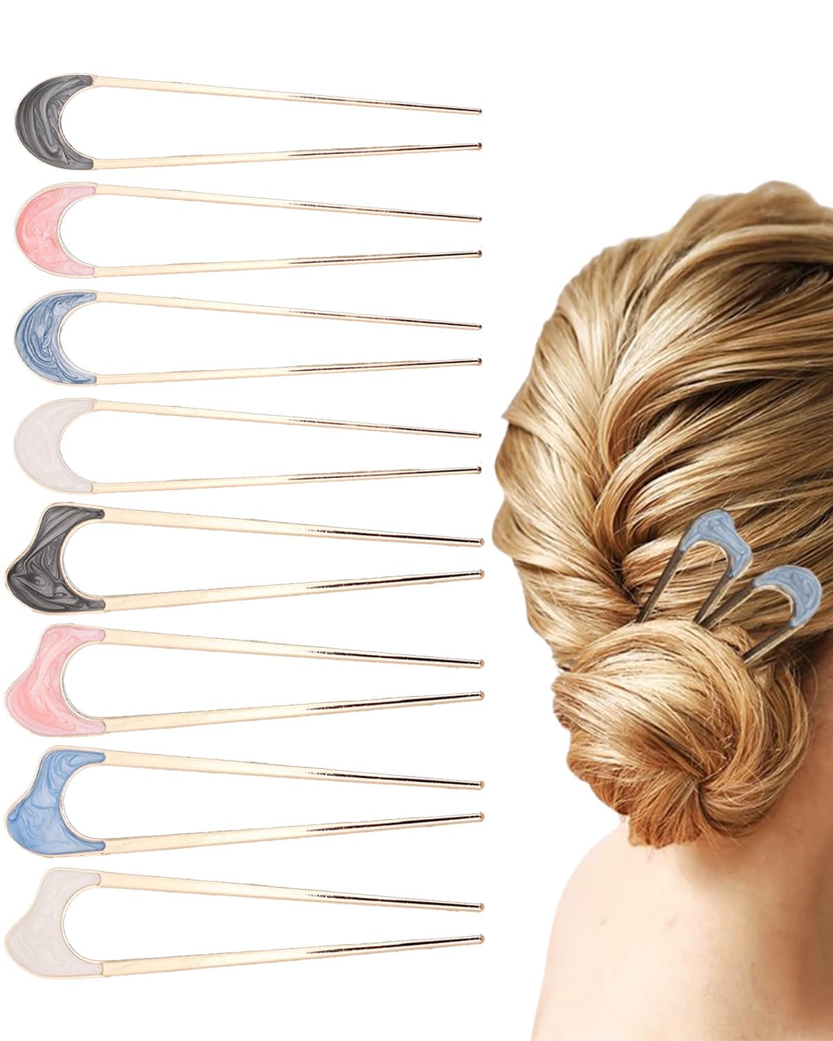 8 PCS French Hair Pins - U-Shaped Metal Hair Bun Clips for Women & Girls | Elegant Hair Accessories for Wedding, Prom & Everyday Hairstyles