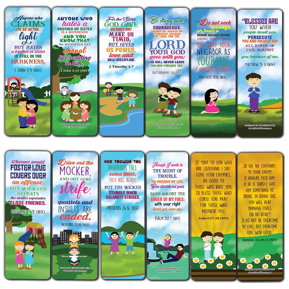 Christian Bible Bookmarks on Bullying (60-Pack) - Sunday School Rewards & Party Favors for Church Events