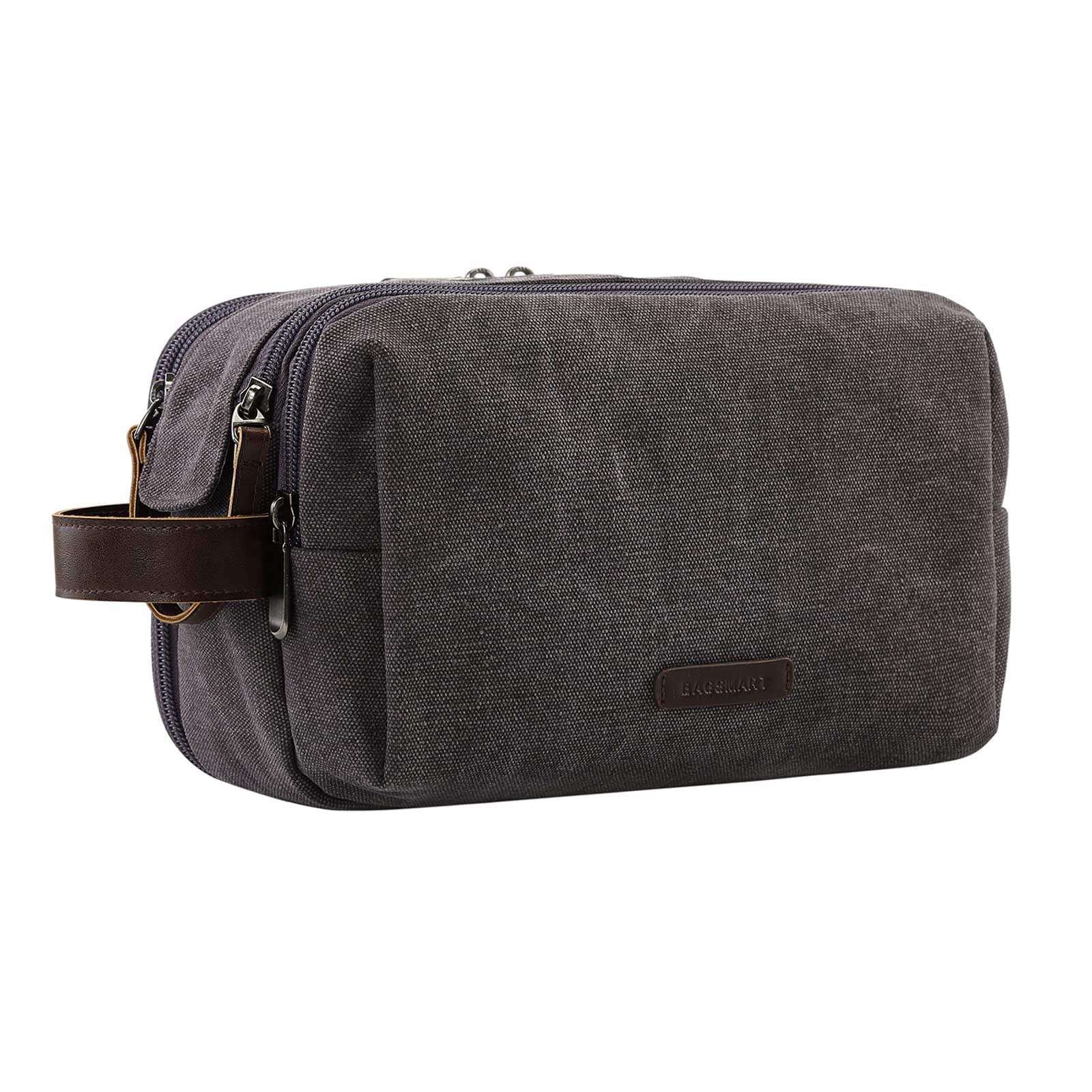 BAGSMART Men's Water-Resistant Canvas Travel Toiletry Bag - Medium Grey Dopp Kit Organizer for Shaving & Toiletries Accessories | Perfect for Business Trips, Camping & Gym Essentials