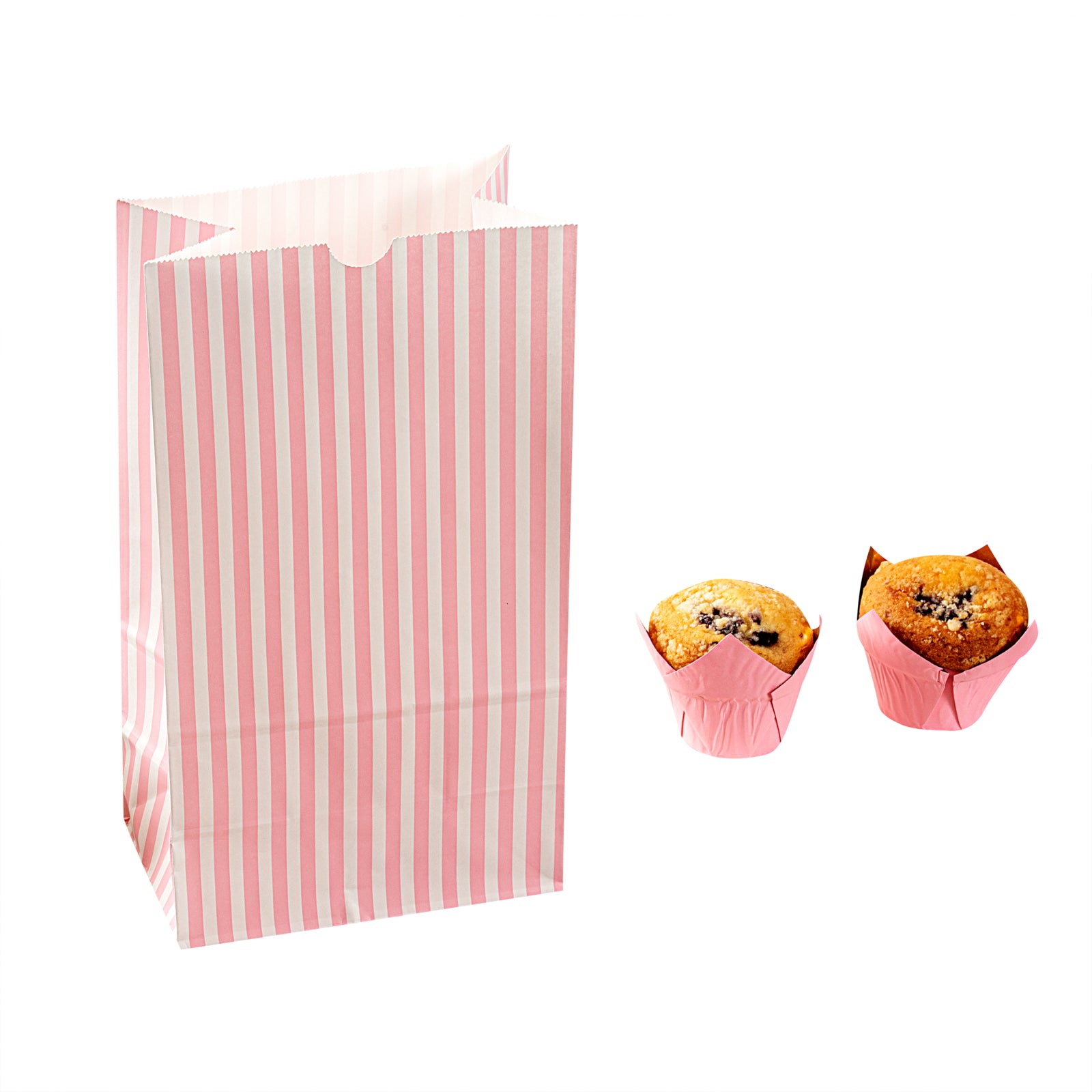 Pink and White Striped Paper Bags - 12 lb, 7 x 4.25 x 12.5 Inches - 100 Count Box - Perfect for Party Favors, Gift Packaging, and Retail Shopping Bags