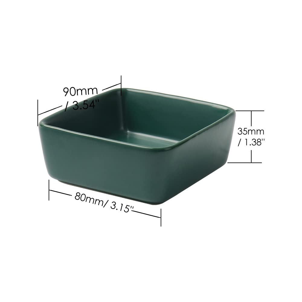 MEI YI TAN Square Ceramic Paper Clip Holder - Dark Green Office Desk Organizer for Paperclips & Binder Clips | Cute Desktop Accessories Dispenser for Home & Office Organization