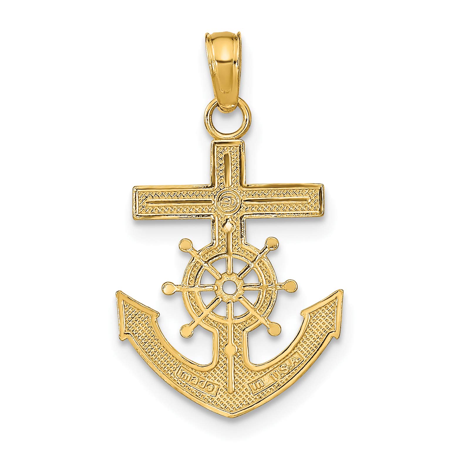14K Solid Yellow Gold Anchor Mariner Holy Cross Necklace - Religious Jesus Christ Pendant with Nautical Charm | Perfect for Baptism, Confirmation & Everyday Faith Jewelry